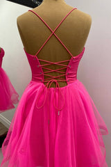 Straps Hot Pink Lace-Up A-Line Homecoming Dresses