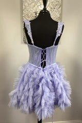 Straps Lavender A-line Ruffle Short Homecoming Dresses