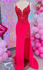 Straps Mermaid Long Prom Dresses with Lace and Beading