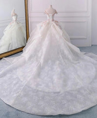 Stunning Off The Shoulder Flower Ball Gown Lace Wedding Dresses