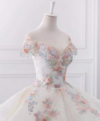 Stunning Off The Shoulder Flower Ball Gown Lace Wedding Dresses