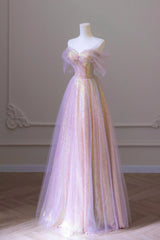 Stylish Tulle Sequins Long Prom Dresses, A-Line Sweetheart Neckline Evening Dresses