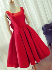 Summer Fashion Party Dresses Knee Length Red Prom Dresses A line Satin Graduation Dresses