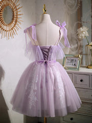 Sweet Purple A-line Short Party Dresses Homecoming Dresses with Ribbon