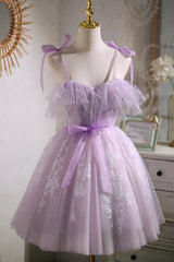 Sweet Purple A-line Short Party Dresses Homecoming Dresses with Ribbon