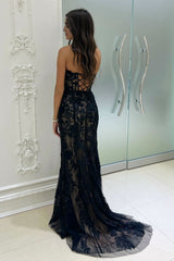 Sweetheart Black Lace Appliques Mermaid Prom Dresses