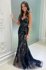 Sweetheart Black Lace Appliques Mermaid Prom Dresses