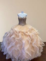 Sweetheart Neckline Sequins Sparkly Bodice Multi-Layer Ball Gown Quinceanera Dresses