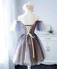 Sweetheart V-neck Starlit Cloud Tulle Mini Length Homecoming Dresses