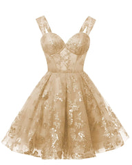 Teens Sparkly Tulle Champagne Homecoming Dresses Spaghetti Straps Short Cocktail Party Prom Dresses