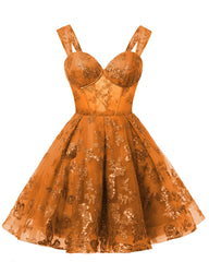 Teens Sparkly Tulle Orange Homecoming Dresses Spaghetti Straps Short Cocktail Party Prom Dresses