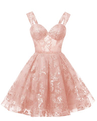 Teens Sparkly Tulle Peach Pink Homecoming Dresses Spaghetti Straps Short Cocktail Party Prom Dresses