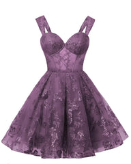 Teens Sparkly Tulle Plum Homecoming Dresses Spaghetti Straps Short Cocktail Party Prom Dresses