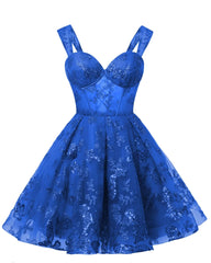 Teens Sparkly Tulle Royal Blue Homecoming Dresses Spaghetti Straps Short Cocktail Party Prom Dresses