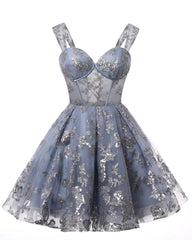 Teens Sparkly Tulle Light Blue Homecoming Dresses Spaghetti Straps Short Cocktail Party Prom Dresses