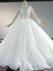 The Largest Variety Of Styles Ivory White Tulle Sequins Long SLeeve Open Back Beading Sequins Wedding Dresses