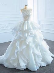 The Largest Variety Of Styles White Ball Gown Organza Bateau Bakless Wedding Dresses With Beading