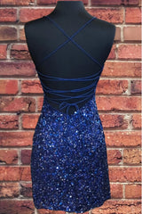 Tight Navy Blue Sequin Short Homecoming Dresses Sparkly Party Dresses