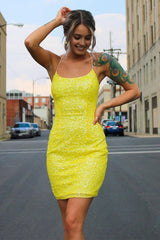 Tight Yellow Sequins Homecoming Dress