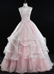 To Choose From Pink Ball Gown Tulle Appliques High Neck Backless Quinceanera Dresses