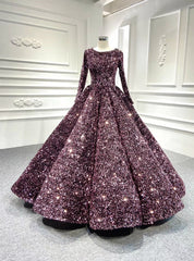 To Fit Your Style Fashion Pink Ball Gown Sequins Long Sleeve Prom Dresses