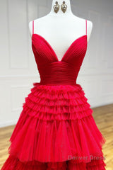 Tulle Deep V Neck Spaghetti Straps Long Prom Dress