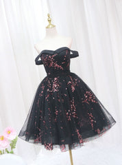 Tulle Print Black Homecoming Dresses