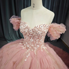 TULLE TUFTED Pink Floral Quincea? Era Vestido de Ball Vestido