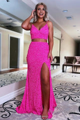 Two Piece Mermaid Sequins Prom Dress with Slit