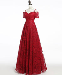 Unique Burgundy Lace Long Prom Dresses, Burgundy Evening Dresses