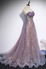 Unique Purple Tulle Prom Dresses with Sparkly Sequins