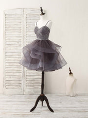 Unique Sweetheart Tulle Beads Short Prom Dresses Cute Homecoming Dresses