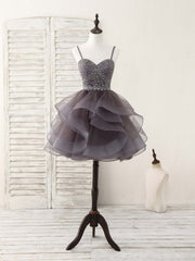 Unique Sweetheart Tulle Beads Short Prom Dresses Cute Homecoming Dresses