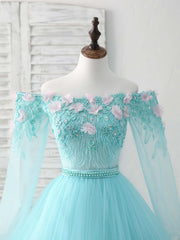 Unique Tulle Lace Applique Long Prom Dresses, Green Evening Dresses