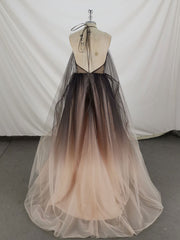 Unique V Neck Tulle Long Prom Dresses Tulle Formal Dresses