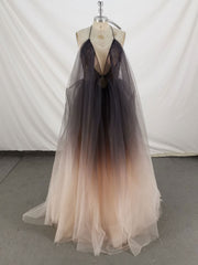 Unique V Neck Tulle Long Prom Dresses Tulle Formal Dresses