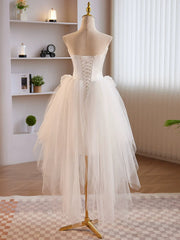 Unique White Tulle Satin Short Prom Dresses, White Homecoming Dresses