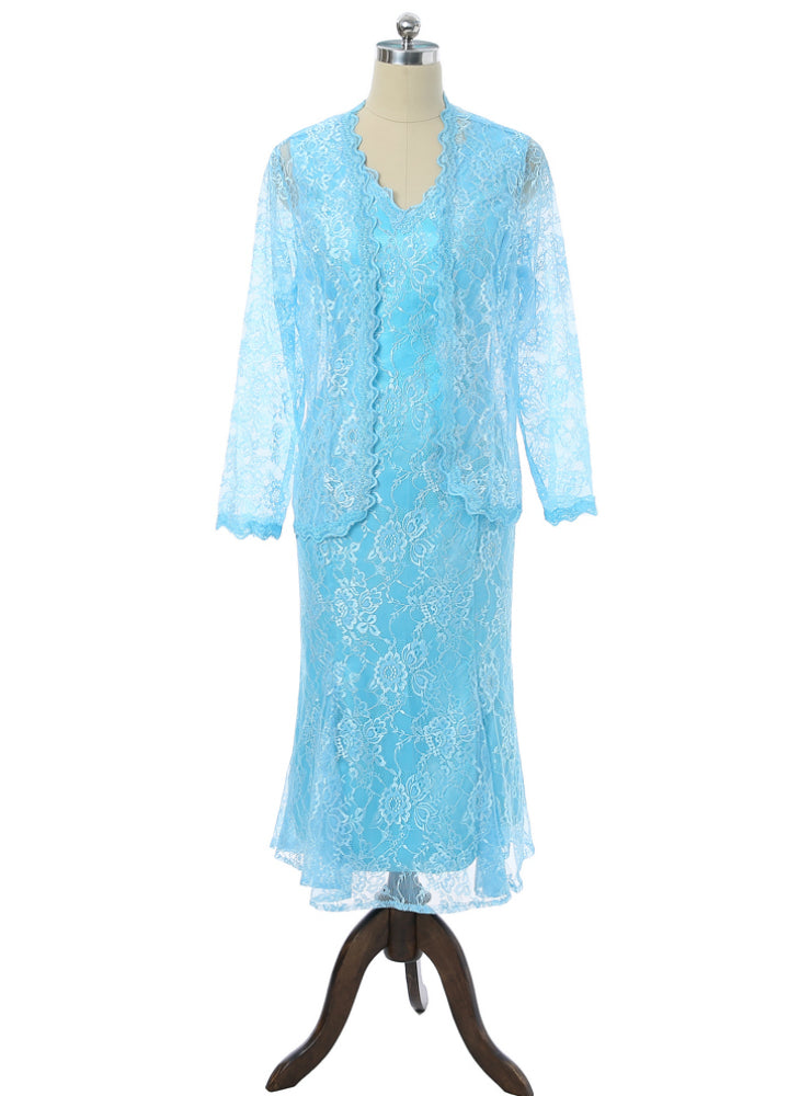 V-neck Ankle Length Lace With Jacket Mother Of The Bride Dresses