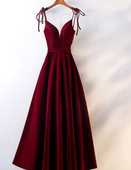 Velvet Straps Long V-neckline Long Party Dresses, Velvet Bridesmaid Dresses