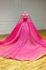 Vintage Ball Gown Sweetheart Pink Lace Appliques Tulle Long Quinceanera Dresses