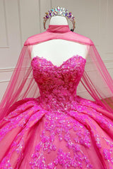 Vestido de baile vintage sweetheart rosa apliques tule tule long quinceanera vestidos