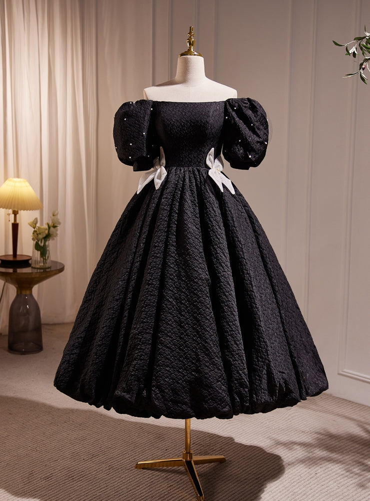 Vintage Black Puff Sleeve Prom Dress