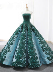 Vintage Green Ball Gown Appliques Sequins Strapless Wedding Dress