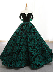 Vintage Green Lace Ball Gown Off The Shoulder Backless Wedding Dresses