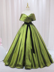 Vintage Green Satin Off the Shoulder Prom Dresses