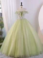 Vintage Green Tulle Sequins Off the Shoulder Quinceanera Dresses