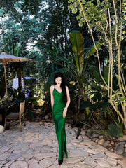 Vintage Mermaid Spaghetti Straps Green Satin Long Birthday Dresses Prom Dresses