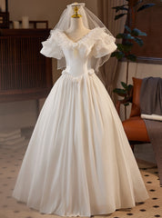 Vintage Satin Lace Short Sleeve Wedding Dress