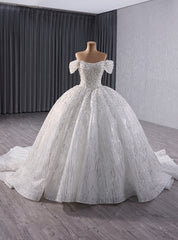 Vintage White Tulle Sequins Strapless Beading Wedding Dress