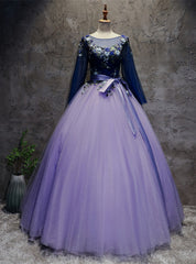 Violet Tulle Long Sleeve Appliques Quinceanera Dress